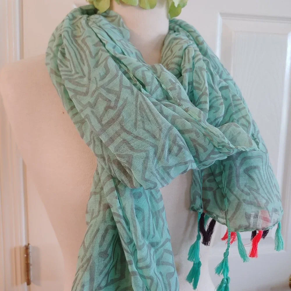 Abstract Mint and Gray Oversized Scarf  | New - Picture 2 of 7